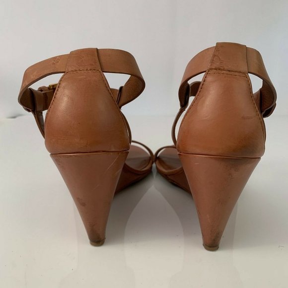 AERIN GEORGICA TAN LEATHER WEDGE SANDALS SIZE 8.5 - Picture 5 of 9